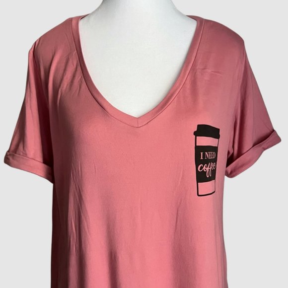 Hello Mello "I Need Coffee" PJ Shirt Dusty Rose Pink, NWOT - Size Medium/Large - Picture 3 of 6